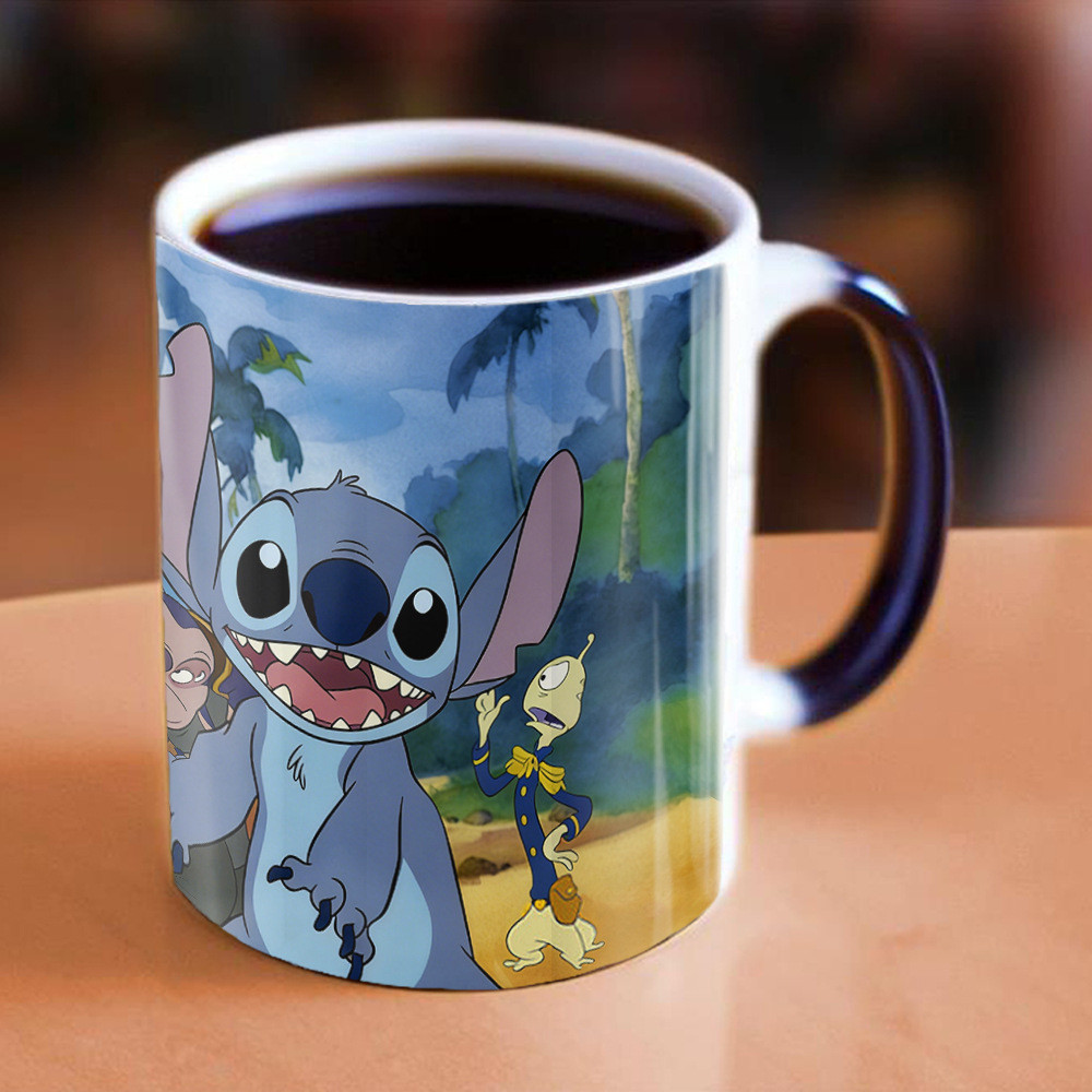Novo Lilo e Stitch caneca que muda de cor café da manhã xícara de chá adicionado sensor de temperatura líquida quente pr