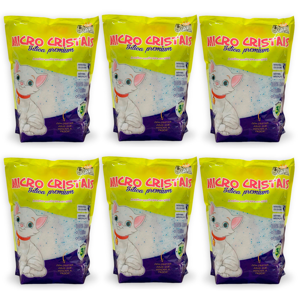 Kit 6 Areias Sílica Premium Fina Para Gatos 1,5kg Savana Pet