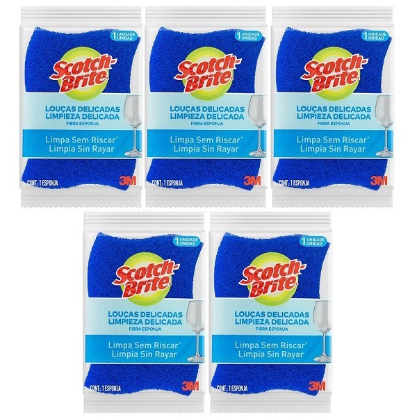 Kit com 5 Esponja Louças Delicadas Azul SCOTCH Brite