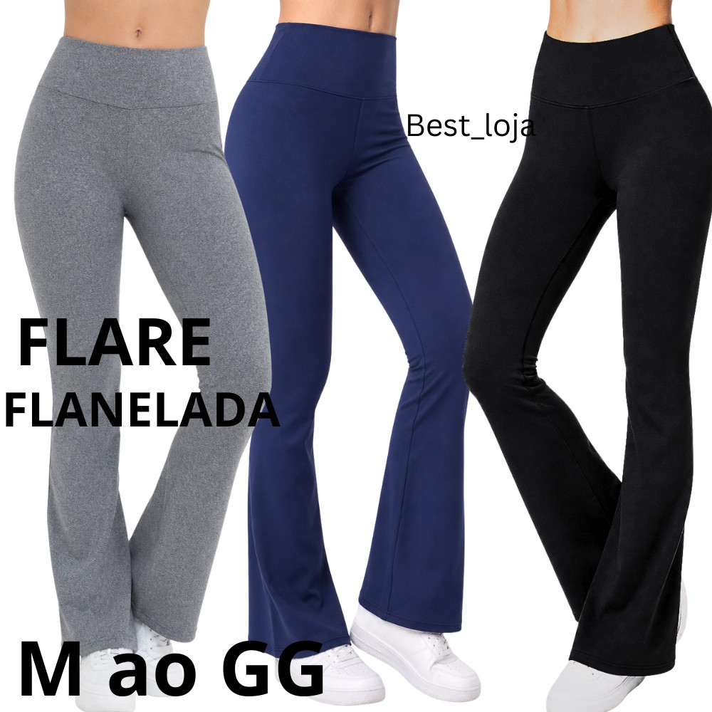 Legging Flare FLANELADA Feminina Cintura Alta Boca de Sino Bailarina Premium