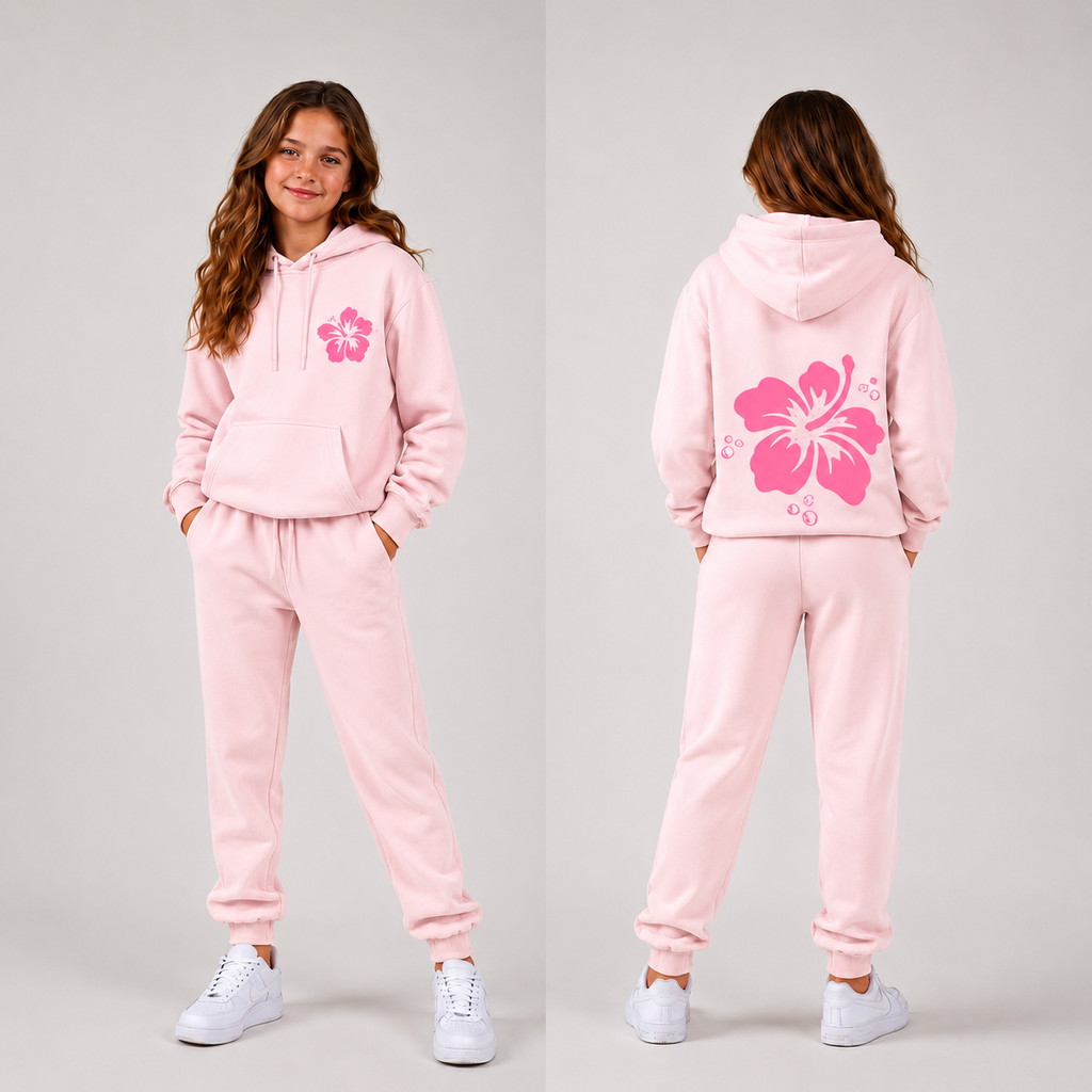 Moletom Infantil Floral Feminino Flanelado Quente Conjunto Casual com Capuz tamanho 2 ao 14