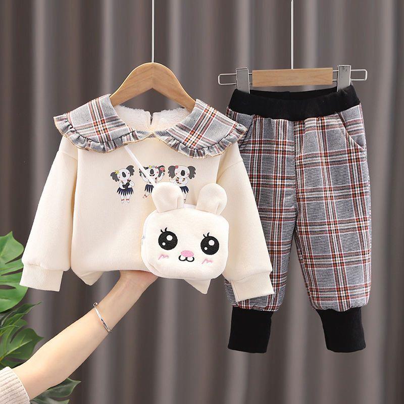 Meninas roupas de inverno terno de duas peças moda crianças roupas outono inverno bebê inverno roupas infantis bebê forr