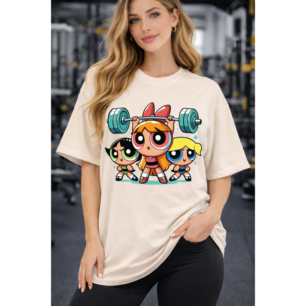 Camiseta Feminina Academia Meninas Super Poderosas Fitness Camisa de Treino Estampada Gym