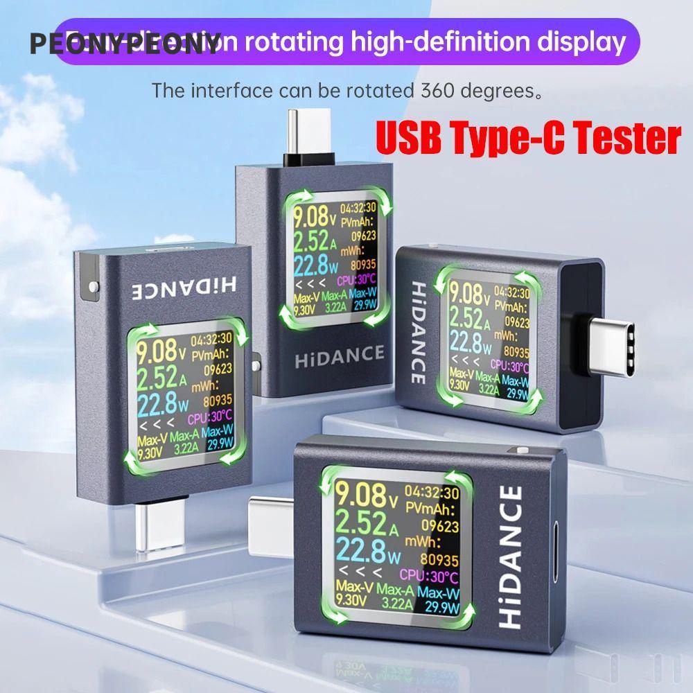 Testador PEONY USB Tipo C , Multifuncional De Carregador Com Display Colorido LED , Medidor De Energia Amperímetro