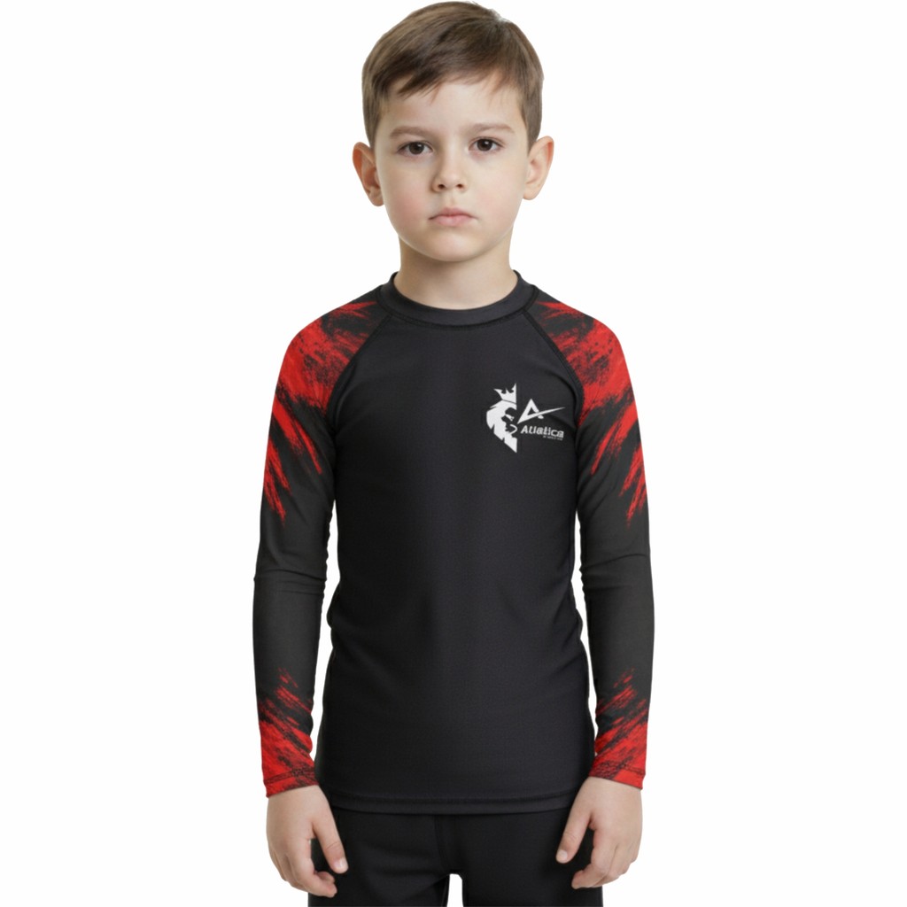 Blusa Compressão Rash Guard Infantil Masculino Leão Coroado Manga Longa