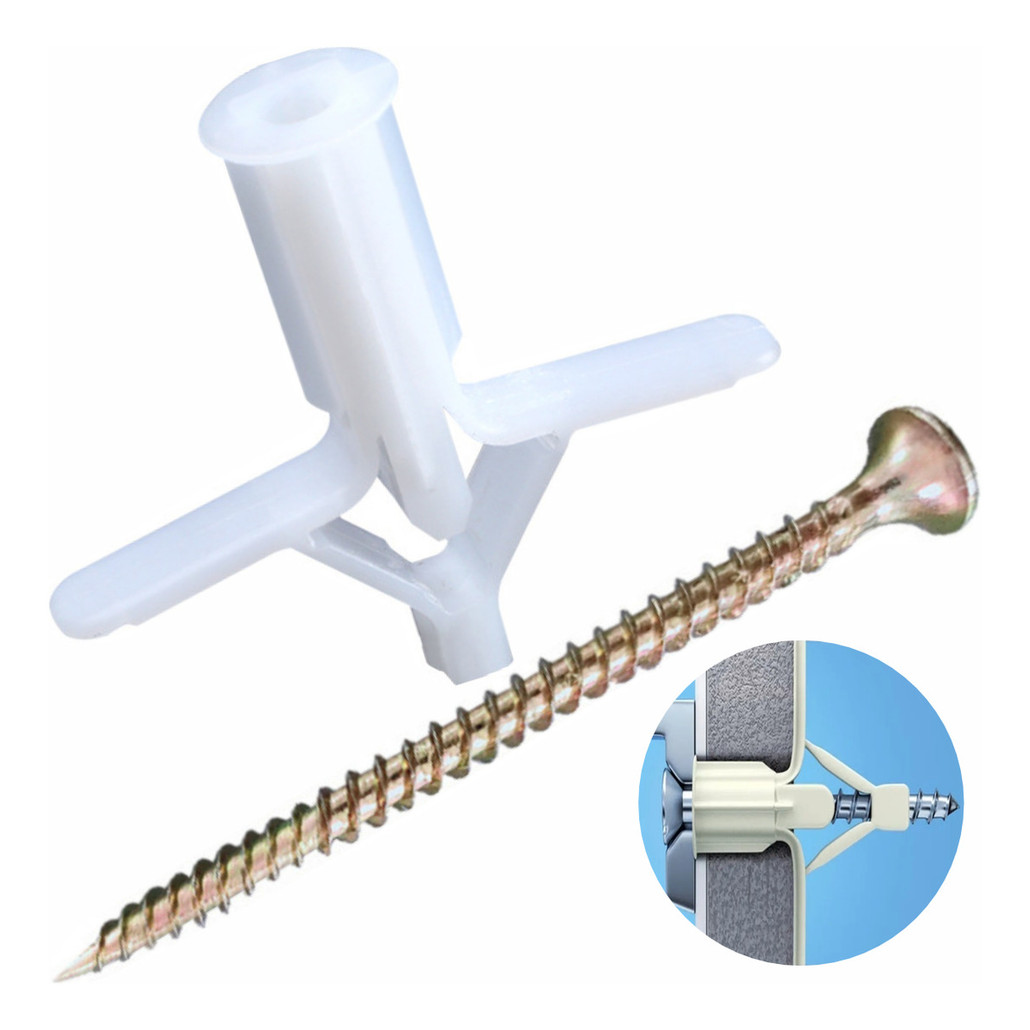 Kit 30 Buchas Ancora 8mm C/ Parafusos Gesso Drywall Com Abas