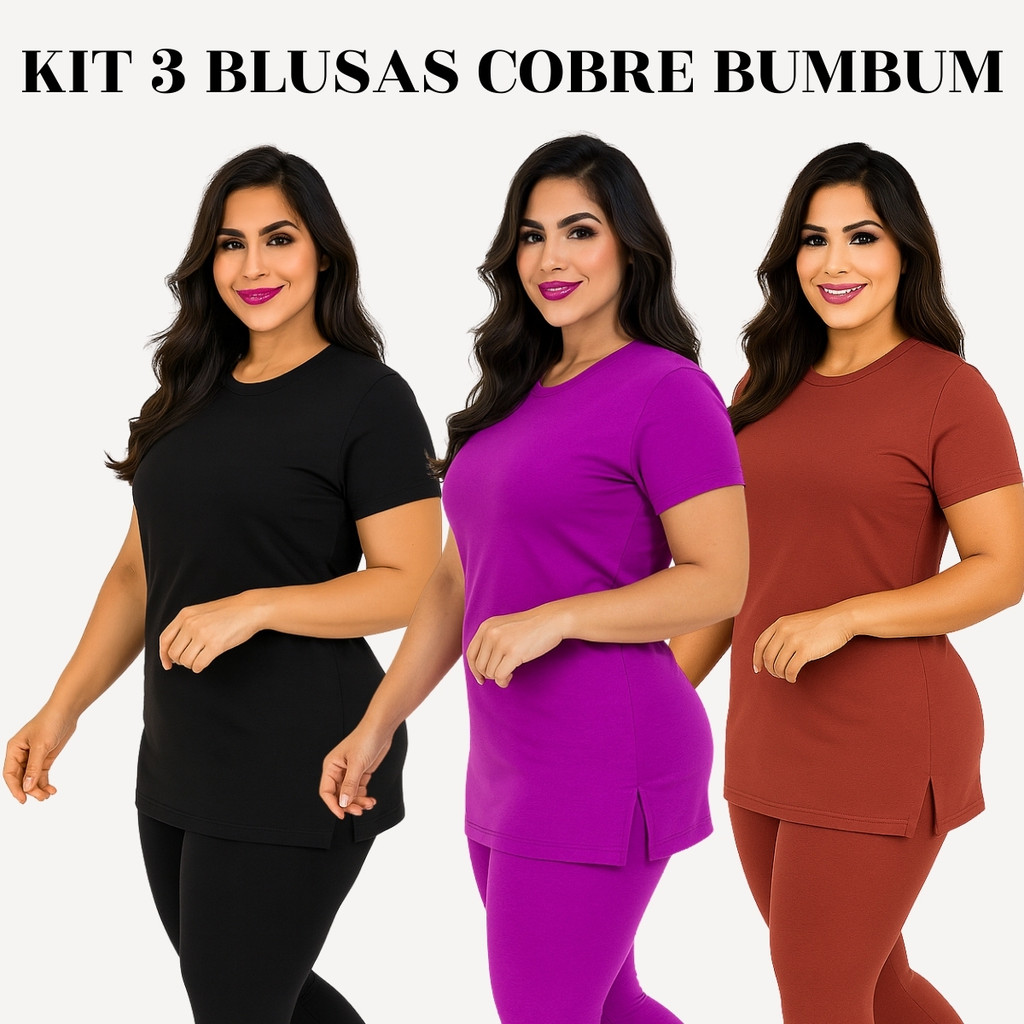 Kit 3 Blusas Blusinha Feminina Academia Caminhada Basica LongLine Cobre Bumbum Vest Legguing