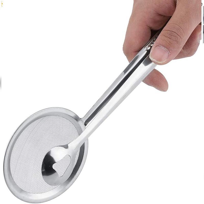 multifuncional Peneira Cozinha Aço Inox Filtra Óleo，para coar frituras e chás, cabo resistente anti-ferrugem, fácil limp