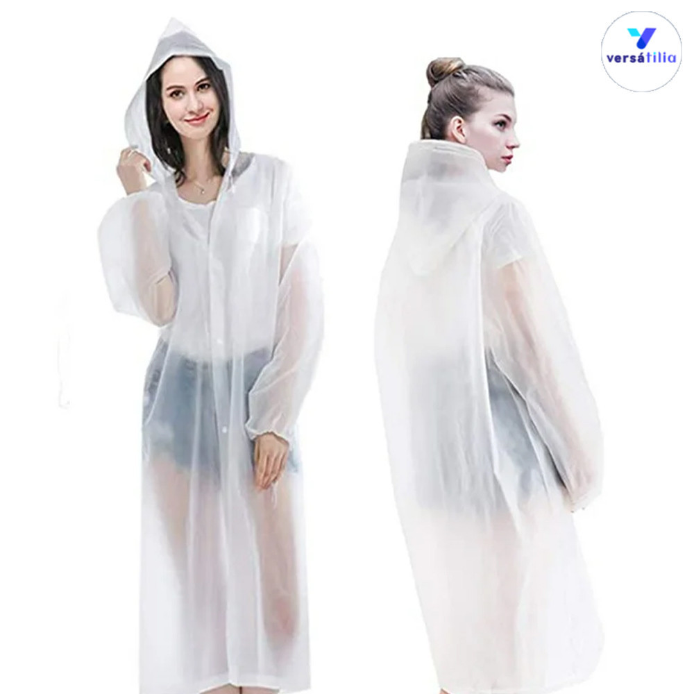 Capa de Chuva em PVC Grossa Longa com Capuz: Kit Transparente Reforçado, Impermeável e Reutilizável