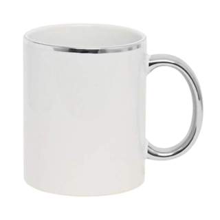 Caneca Cerâmica Branca com Borda e Alça Cromada Prata para Sublimação - 325ml em Oferta na Shopee
