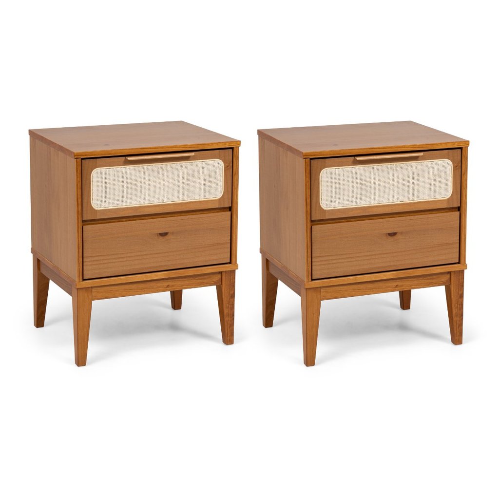 Kit com 2 Mesas de Cabeceira 2 Gavetas Madeira Maciça Viena 2 em Oferta na Shopee