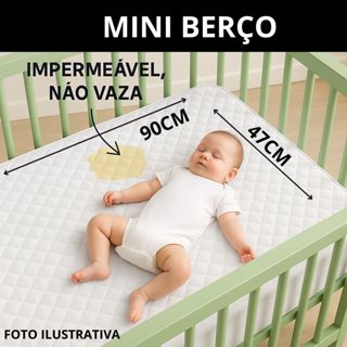 Capa Protetor Impermeável Mini Berço para Bebê 0,90M x 0,47M x 0,12M - Anti Vazamento Anti Ácaro em Oferta na Shopee