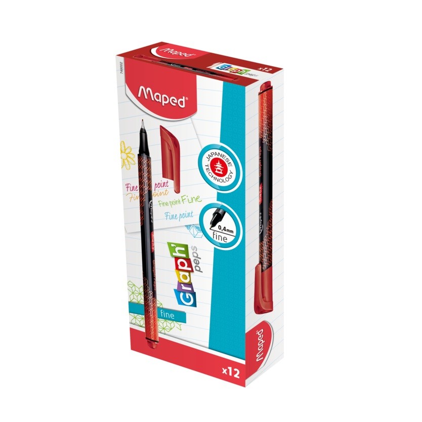 CANETA PONTA FINA 0.4mm MAPED VERMELHO - CX C/12un