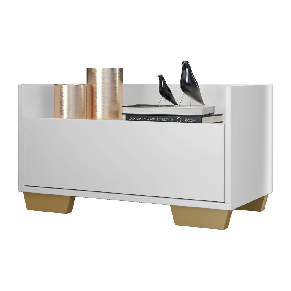 Mesa De Cabeceira 80Cm Multimóveis V4001 Branca/Natural Branco/Natural