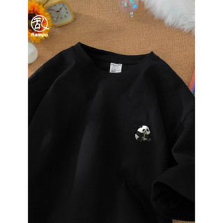 260G puro algodão bambu dispara Panda Design de manga curta camiseta masculina pesada solta All-Match verão novo estilo