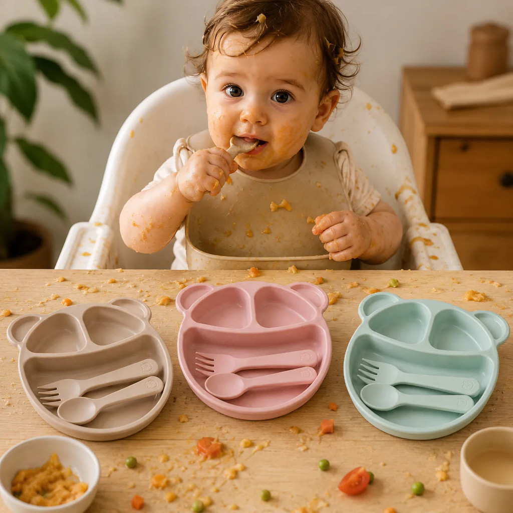Kit Introdução Alimentar Prato talher Bebê Infantil 3 Divisórias comida