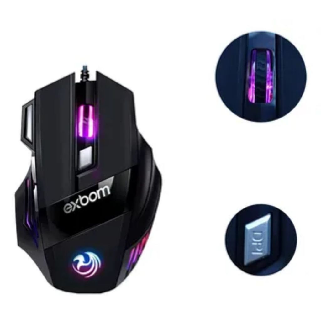 Mouse Gamer 3200 DPI Óptico Alta Precisão USB LED RGB