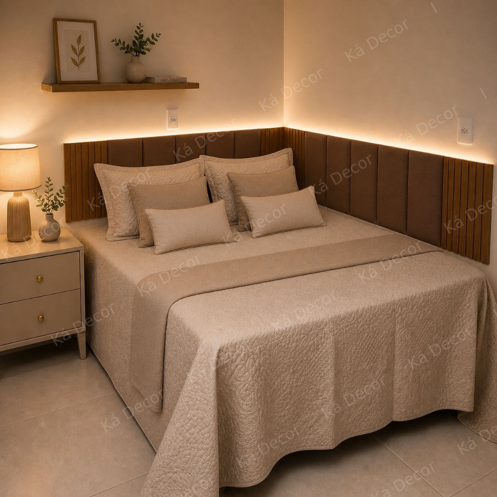 Kit Até 24 Cabeceira Modular em L Painel Ripado MDF Para Cama Box Solteiro Casal Queen King