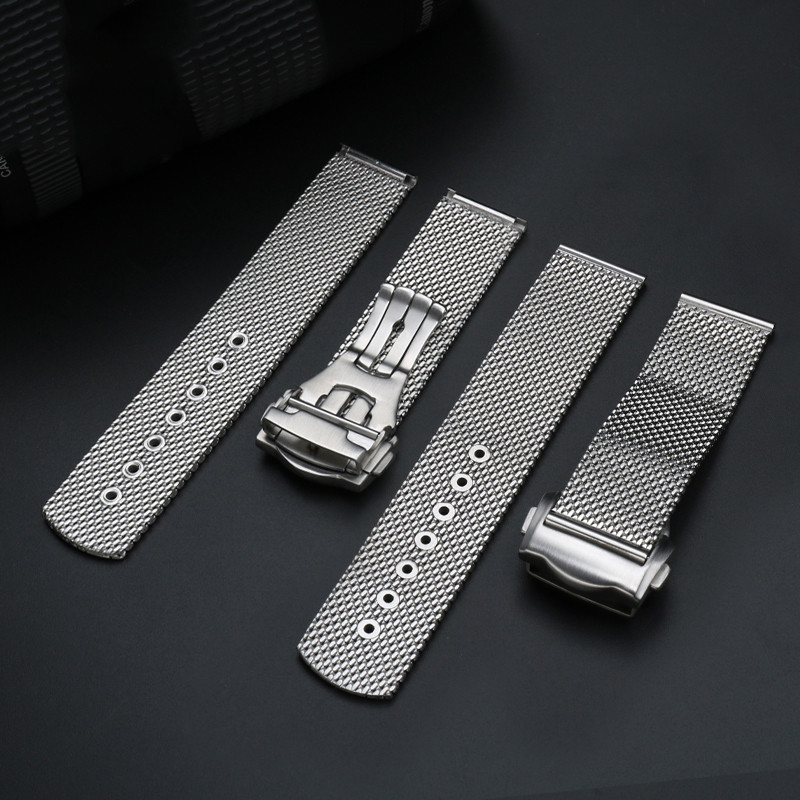 Pulseira De Relógio De Aço Inoxidável De Malha De 20mm , Fivela Borboleta Dobrável , Metal De Liberação Rápida Masculina