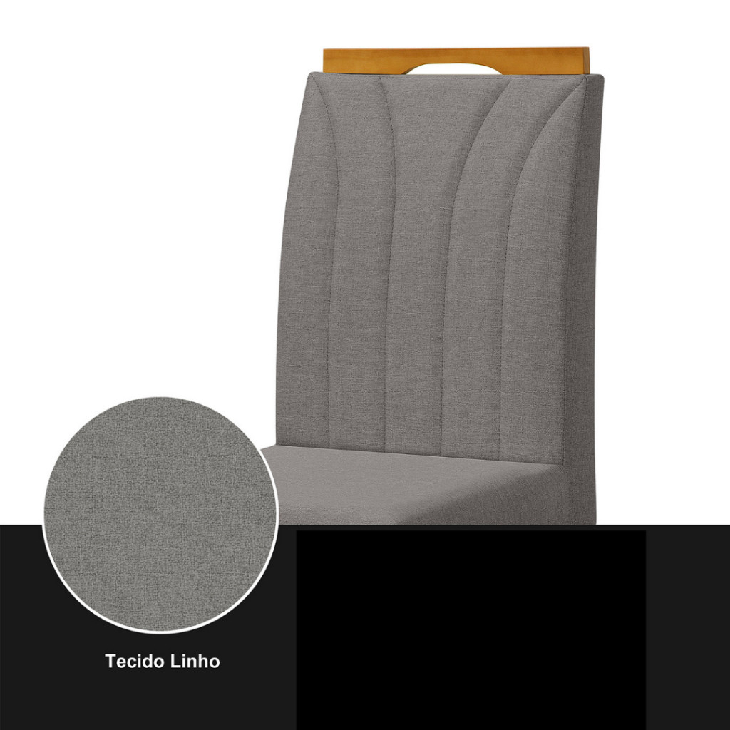 Kit 2 Cadeiras Blend Linho Para Mesa De Jantar Esfodada Pés Em Madeira — imagem 2 de 2