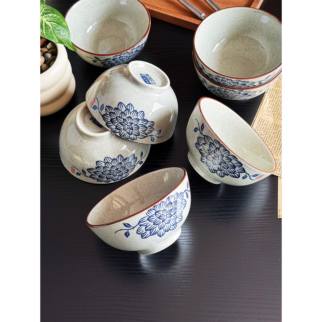 Azul lótus japonês utensílios de mesa 17cm tigela de arroz doméstico 2025 novo estilo tigela cerâmica tigela doméstica t
