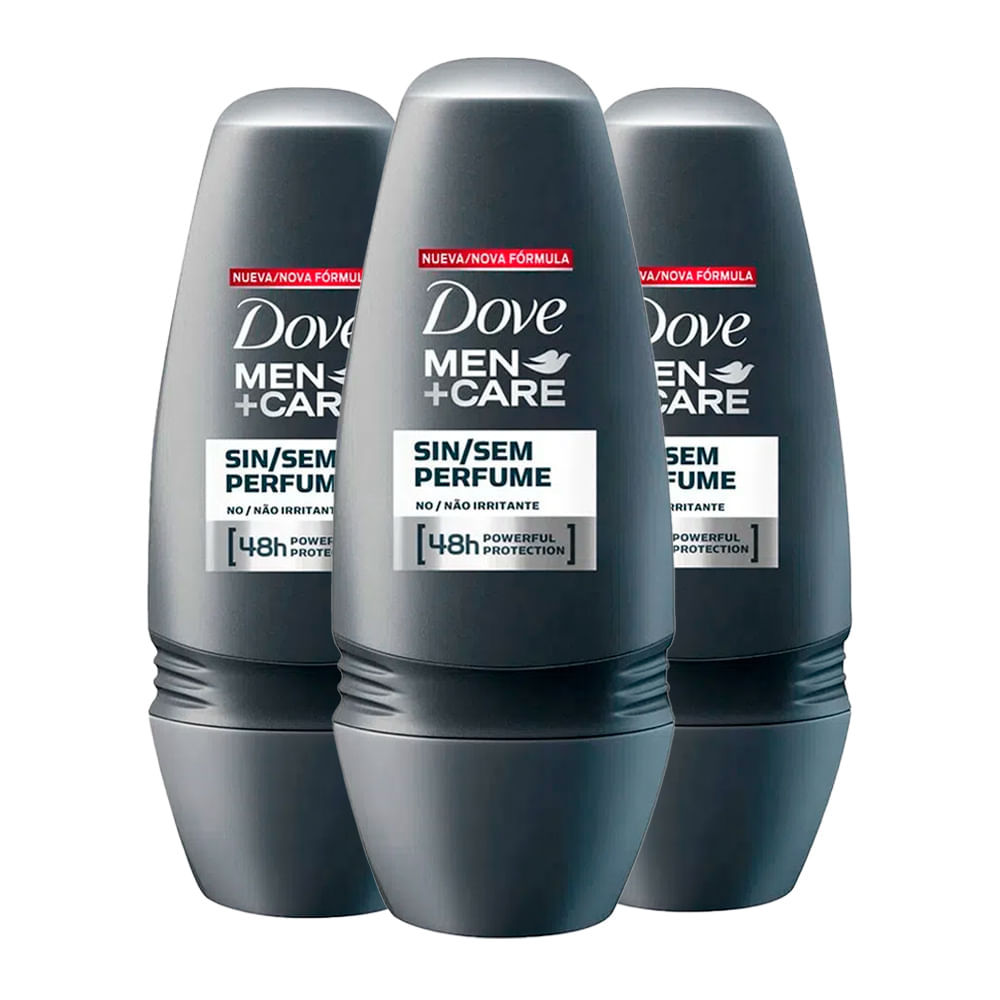 Kit Desodorante Roll On Dove Masculino Sem Perfume 50ml - 3 unidades