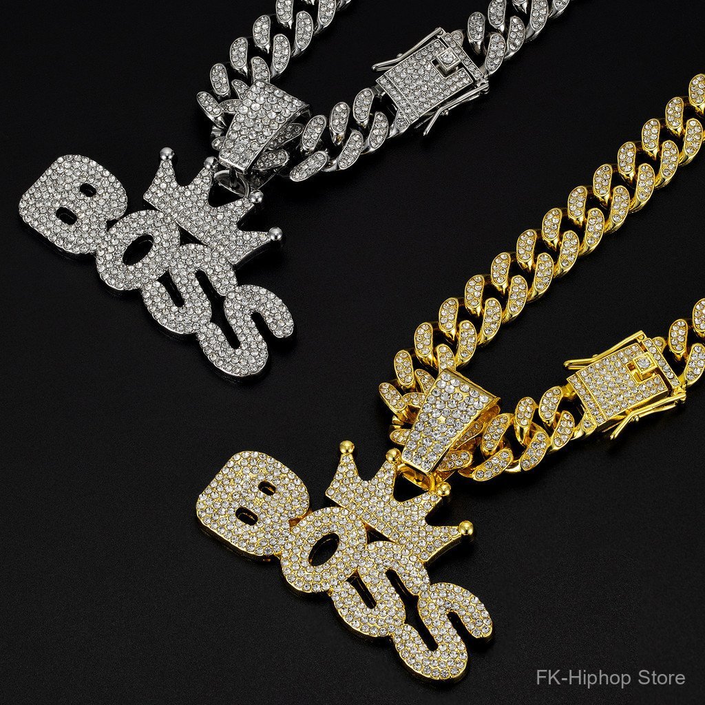 Nova Corrente Hip-Hop BOSS Com Pingente De Diamante, Colar Cubano, AcessóRio De Moda Para Homens E Mulheres.