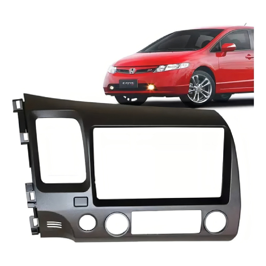 Moldura 9 Polegadas Honda New Civic 2008 À 2011 Grafite Painel Central Multimidia Som