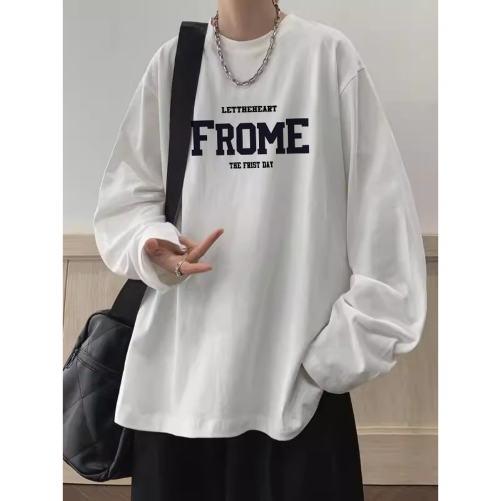 Hong Kong Estilo Design Novo Estilo Camiseta de Manga Comprida Masculina Primavera Outono Estilo Americano Impresso Top 