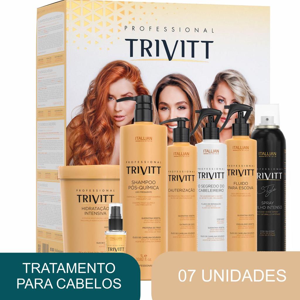 Kit Profissional, Shampoo 1L - Hidratação Int. 1Kg - Cauterização 300Ml - O Segredo - Fluido - Reparador - Brilho