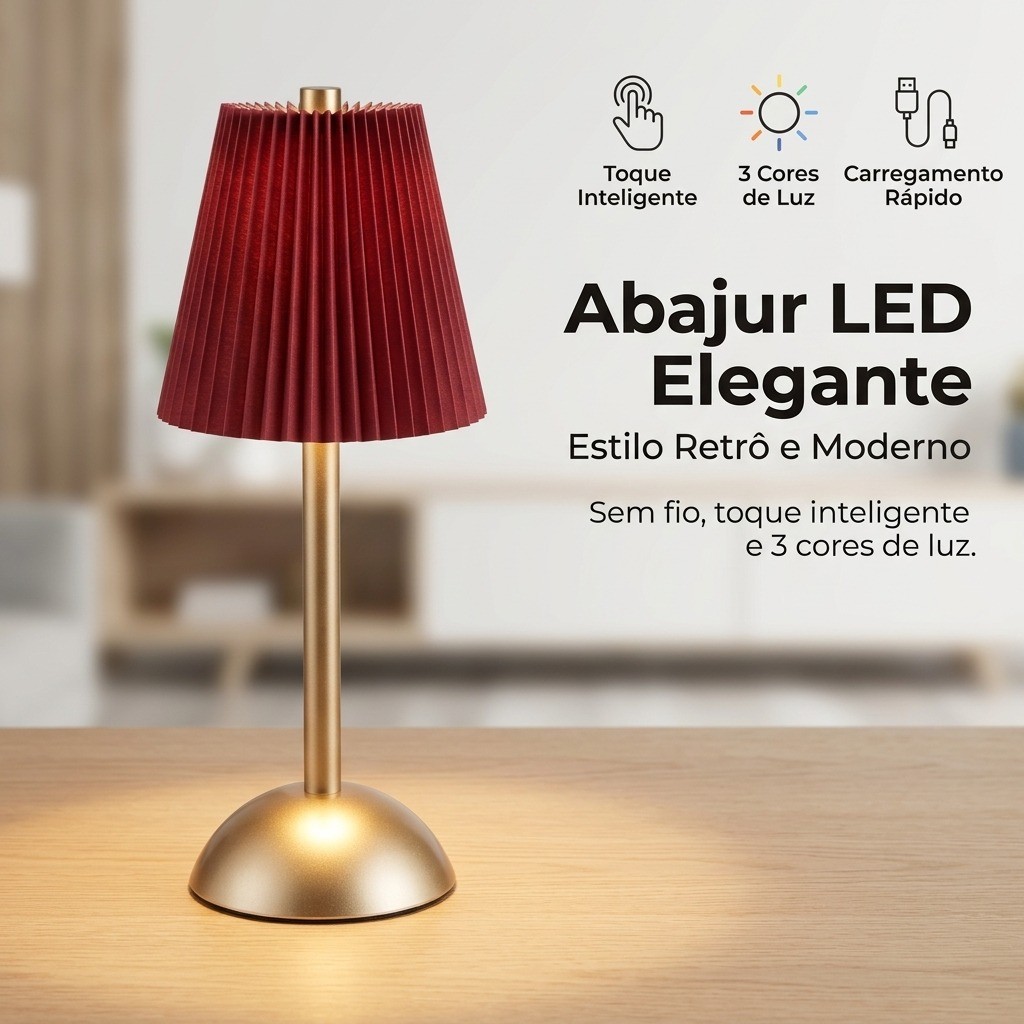 Abajur Luminária De Mesa Led Touch Recarregável 3 Cores