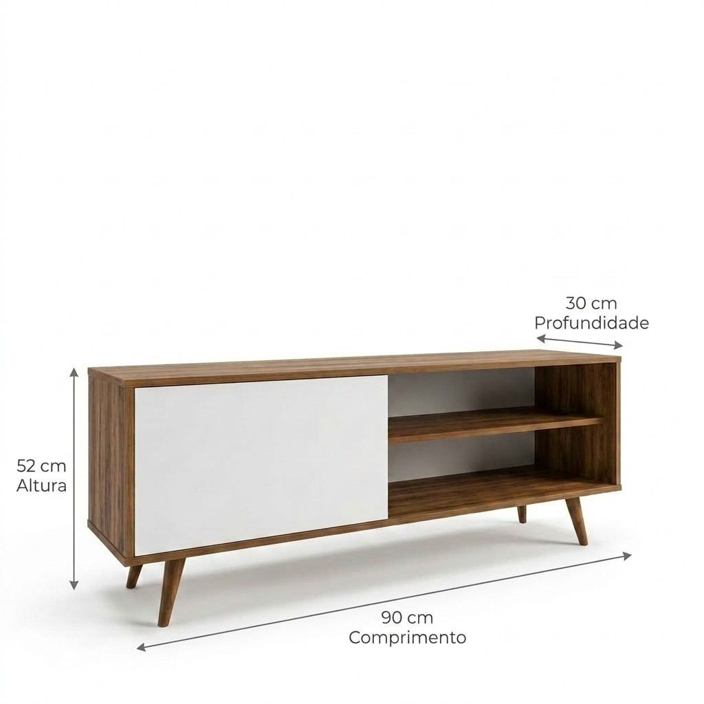 Rack Organizador para TV até 43 Polegadas Vintage com 1 Prateleira e Pés Palito - Para Sala de Estar