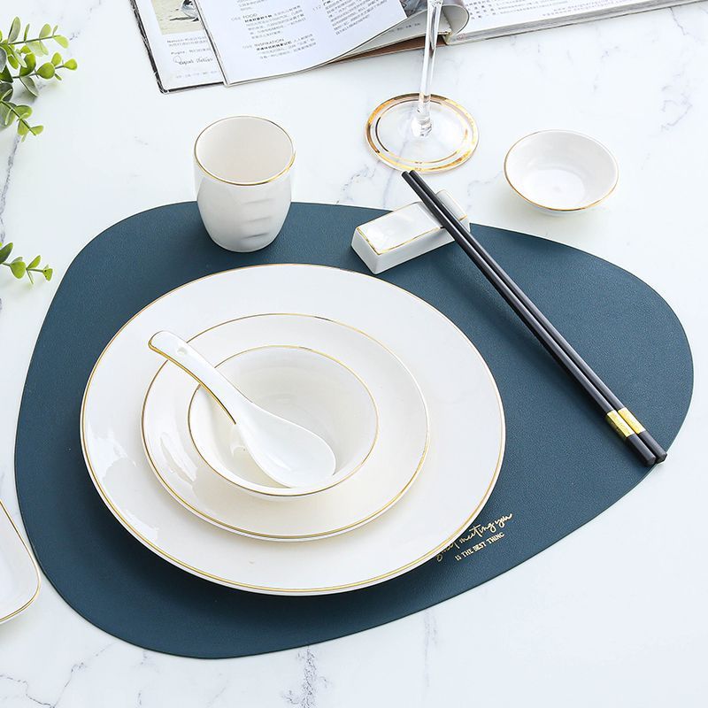 Conjunto de utensílios de mesa com borda dourada para hotéis e clubes, novos pratos, tigelas e pratos de cerâmica em est