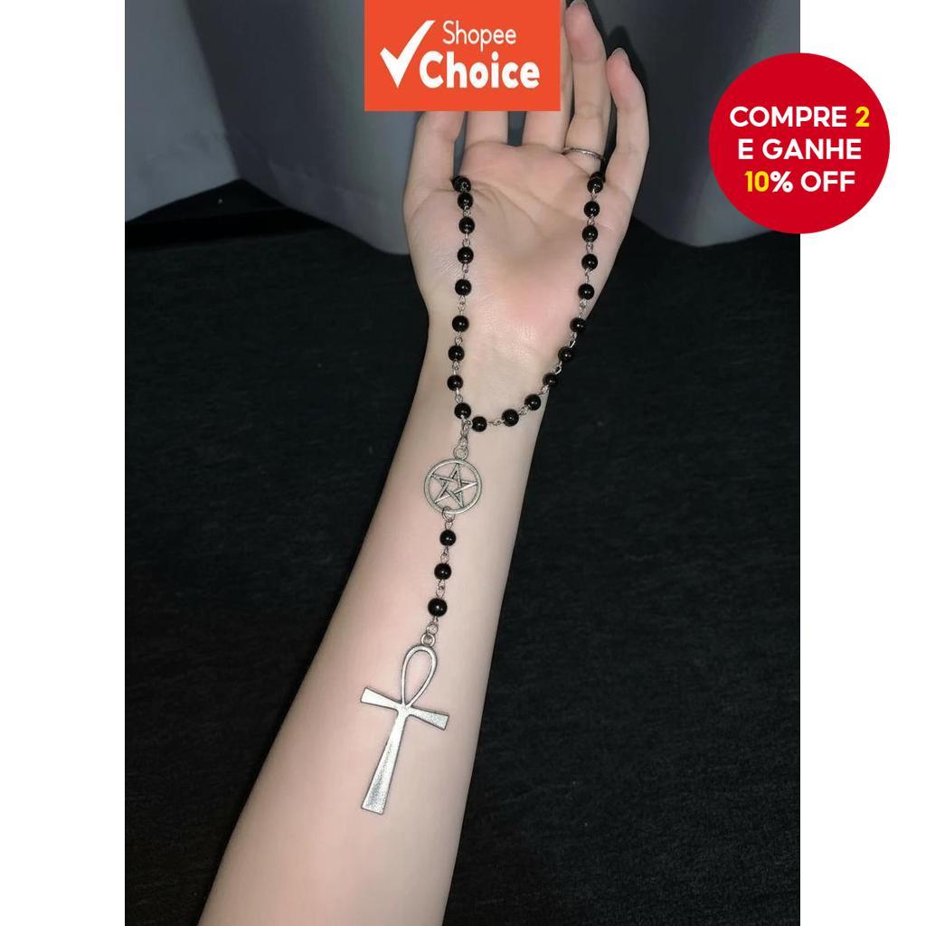 Colar Gótico Punk com Cruz, Apresentando Corrente de Estrela para Presente de Joias de Moda Alternativa em Oferta na Shopee