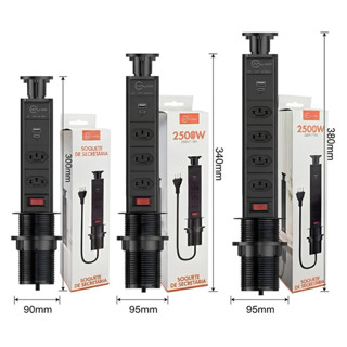 Torre Retrátil de 2/3/4 Tomadas com USB e Tipo-C – 2500W / 250V 10A – Soquete Embutido para Mesa e Escritório  anjgg em Oferta na Shopee