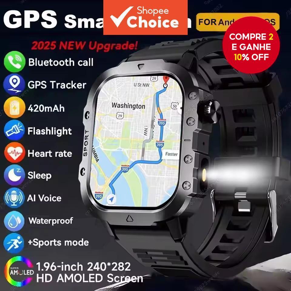 Smartwatch Relógio Inteligente Esportivo GPS Robusto Para Homens Com Monitor De Frequência Cardíaca E Sono À Prova D'águ em Oferta na Shopee