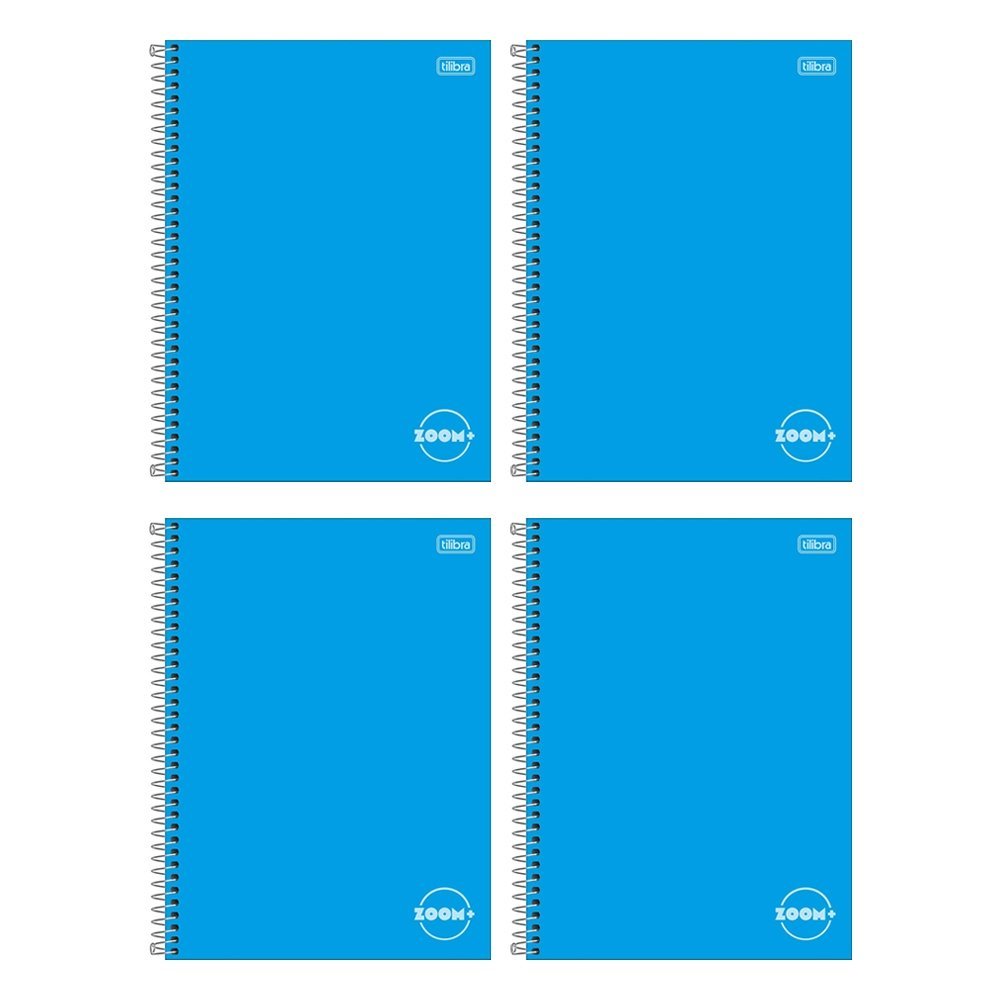 Caderno Espiral Tilibra Universitário Zoom+ - Capa Dura 1 Matéria Azul 96 Folhas - Embalagem com 4 Unidades