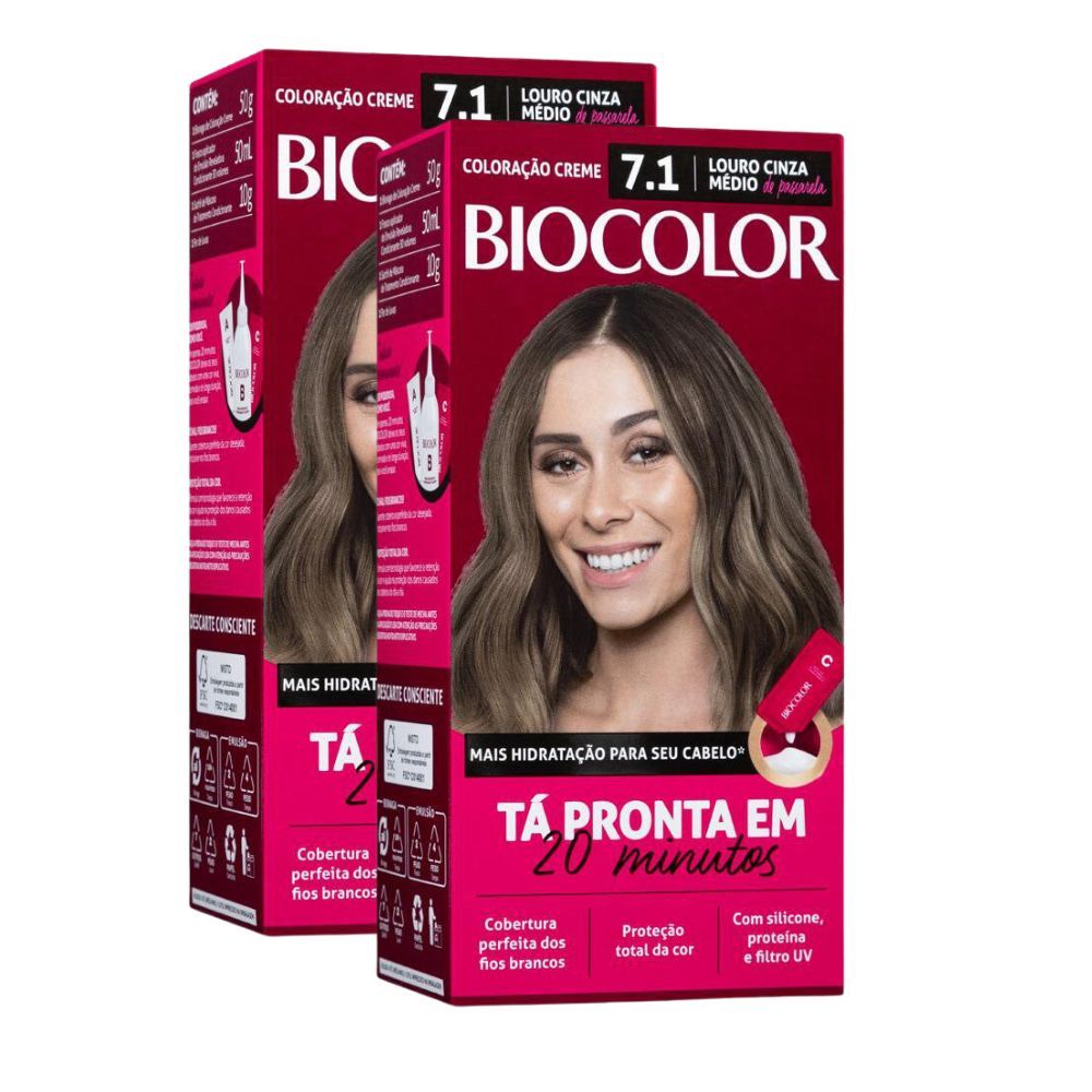 Kit 2 Tintura de Cabelo Biocolor Louro Cinza Médio de Passarela 7.1