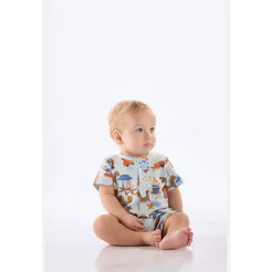 Macaquinho Bebê Menino em Suedine Up Baby