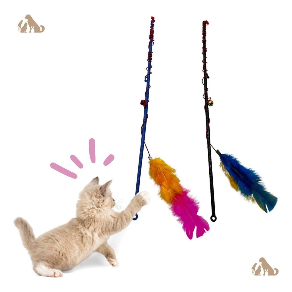 Brinquedo Gatos Fuss Cat Ventosa Varinha  Penas Coloridas Seguro Divertido Plumas Interativo 22cm Estimula Caça Saude