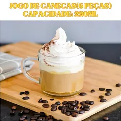 Conjunto 6 Canecas 220ML 7,2x9CM Vidro Para Bebidas Copo Liso Drinks Café Chá Copos Elegante Durável