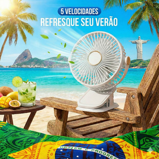 Ventilador de Mesa Portátil 5 Velocidades com Luminária LED Recarregável – Ideal para Esc…
