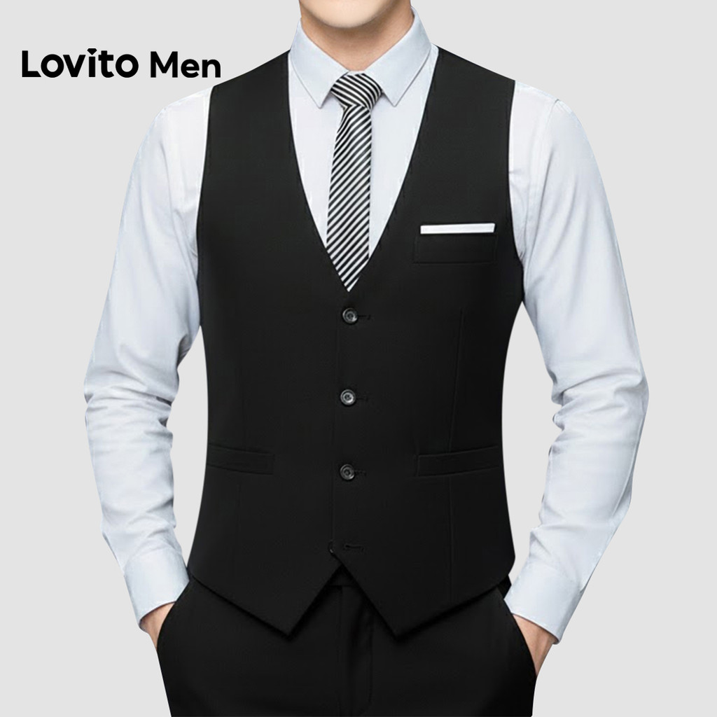Lovito Colete Masculino Casual Com Botões Preto LNE127158