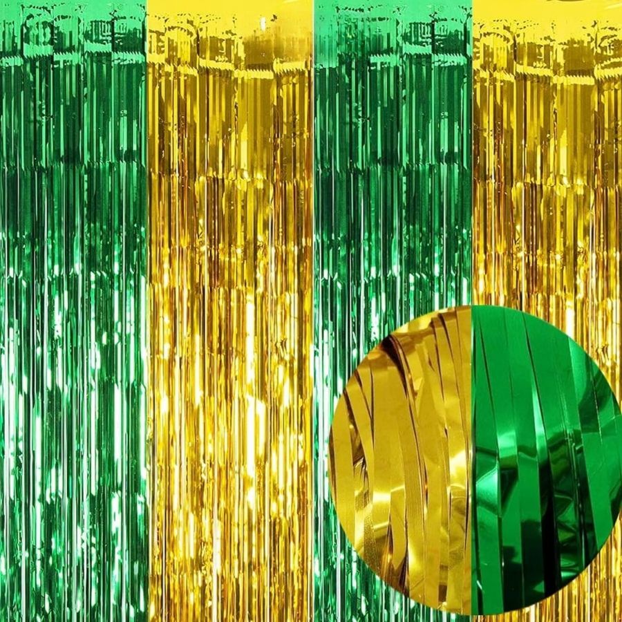 Cortina Decorativa Larga Metalizada Dourada e Verde - 1x2m - 1 unidade - Rizzo
