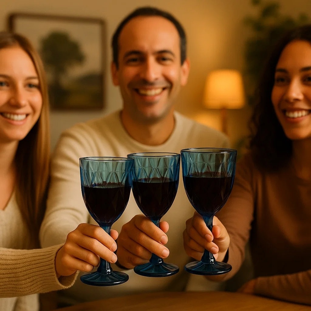 Jogo Taças Vidro Azul Recipiente Servi Bebida Vinho Casa Drinks Copo Presente Elegante Coquetéis