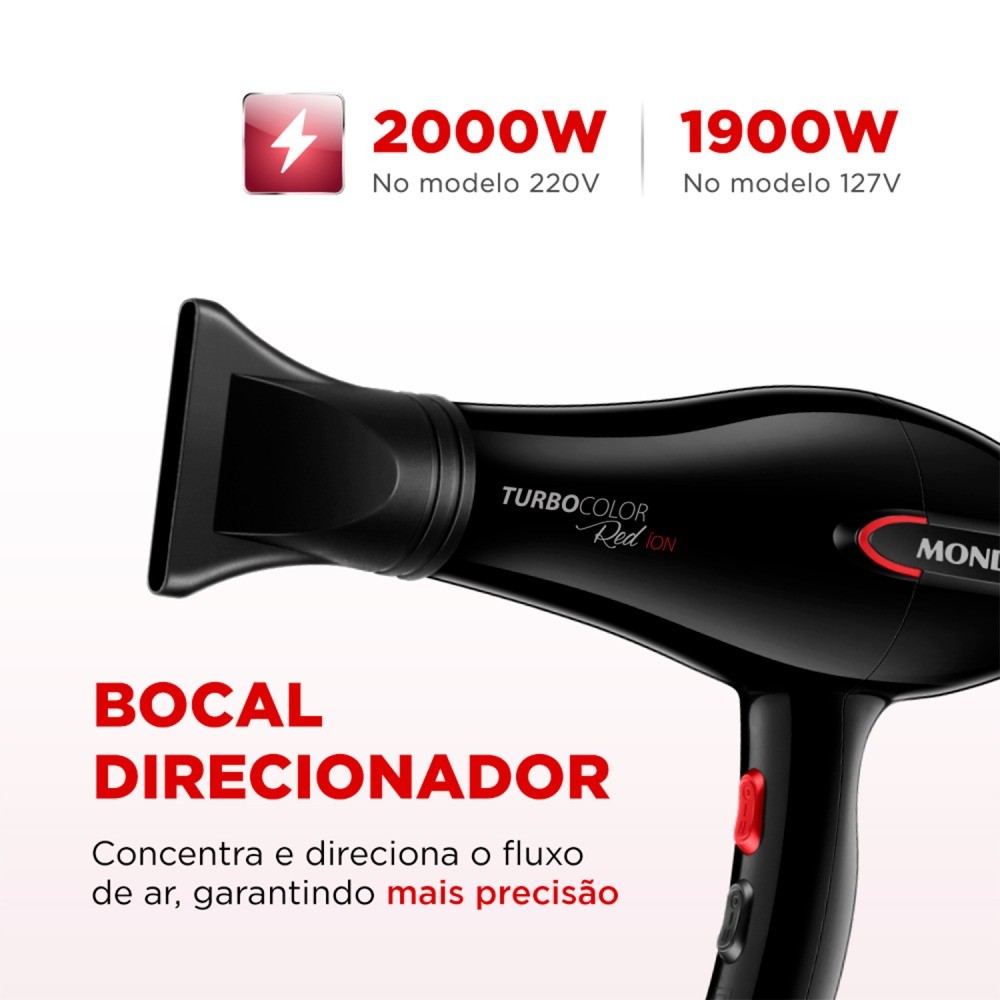 Detalhes do Secador de cabelo 1.900 watts Turbo Color Red - SC-41 - Mondial