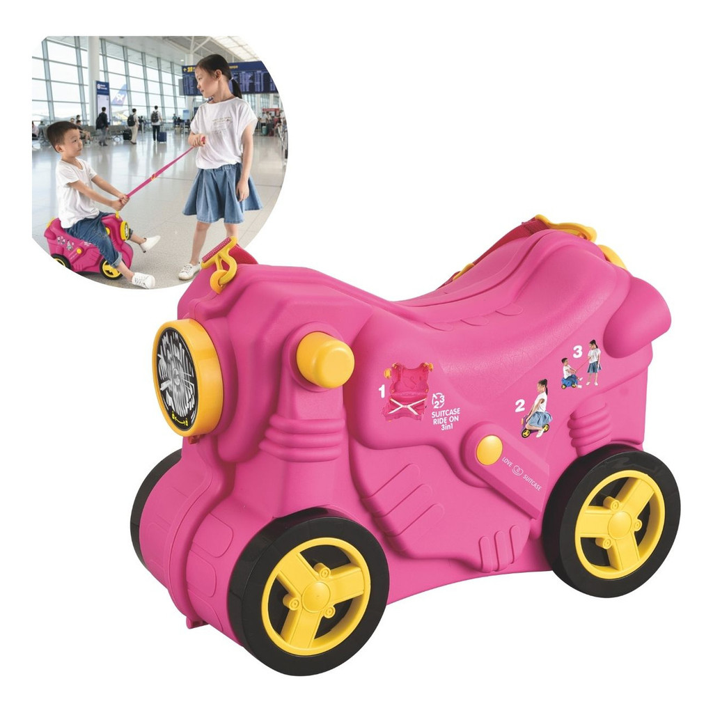 Mala Infantil Carrinho Viagem 2 em 1 Rosa Importway Pode Sentar e Ser Puxada Ideal Para Viagens Mais Divertidas