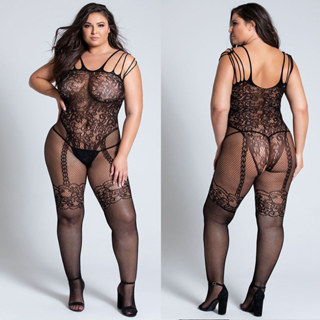 PLus Size Sexy Crotchless Renda Bodystocking Lingerie Para Mulher De Uma Peça Ver Através Babydoll Catsuit Pijamas Roupa em Oferta na Shopee