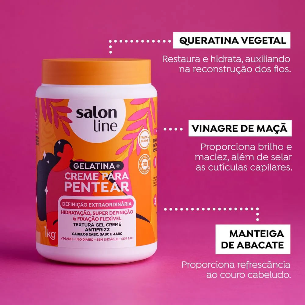 Detalhes do Kit Salon Line #todecacho Definição Extraordinária Creme para Pentear 1kg + Gelatina 550g