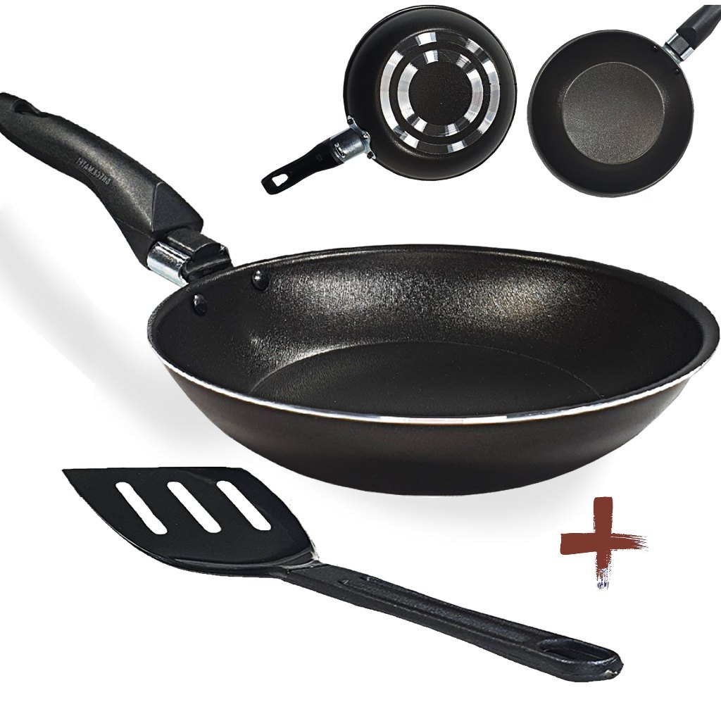 Frigideira Francesa 18 cm Com Espátula Antiaderente Com 5 Camadas De Teflon Cor Preta Alumínio Reforçada Funda Para Ovo